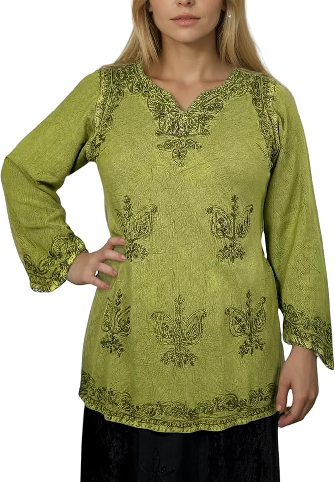 127 B Diamond Neck Embroidered Rayon Renaissance Top Blouse