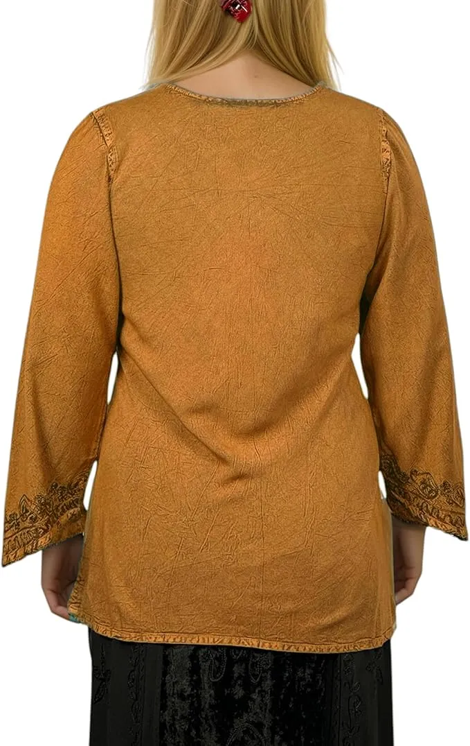 127 B Diamond Neck Embroidered Rayon Renaissance Top Blouse