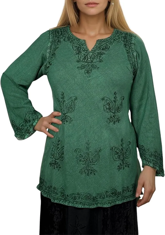 127 B Diamond Neck Embroidered Rayon Renaissance Top Blouse