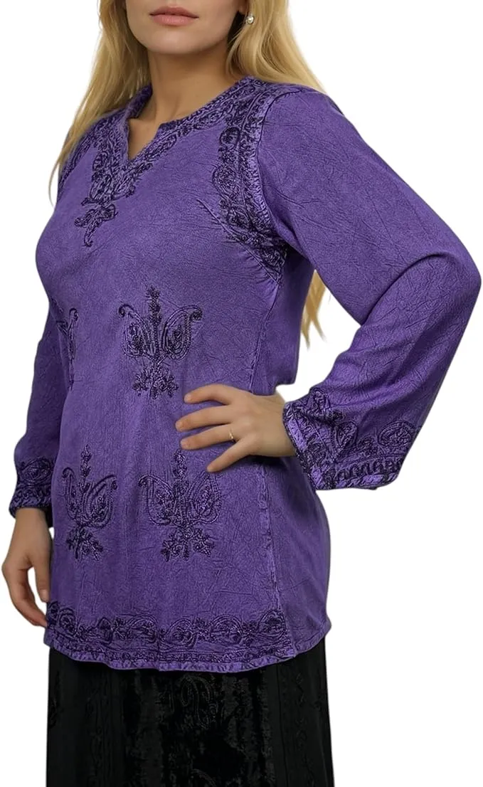 127 B Diamond Neck Embroidered Rayon Renaissance Top Blouse