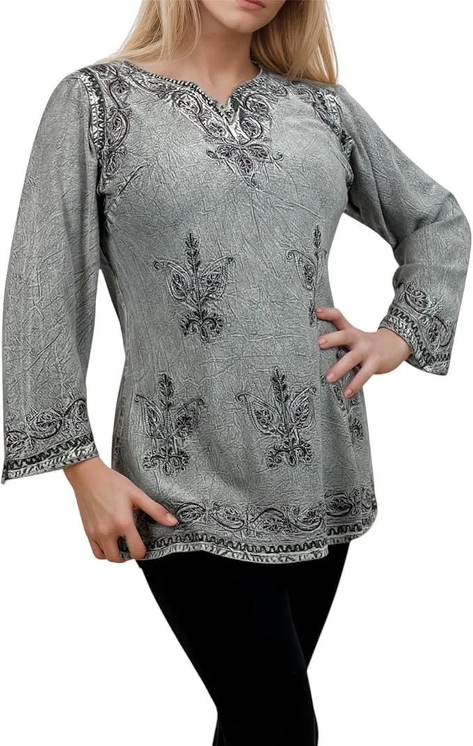 127 B Diamond Neck Embroidered Rayon Renaissance Top Blouse