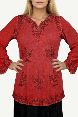 127 B Diamond Neck Embroidered Rayon Renaissance Top Blouse