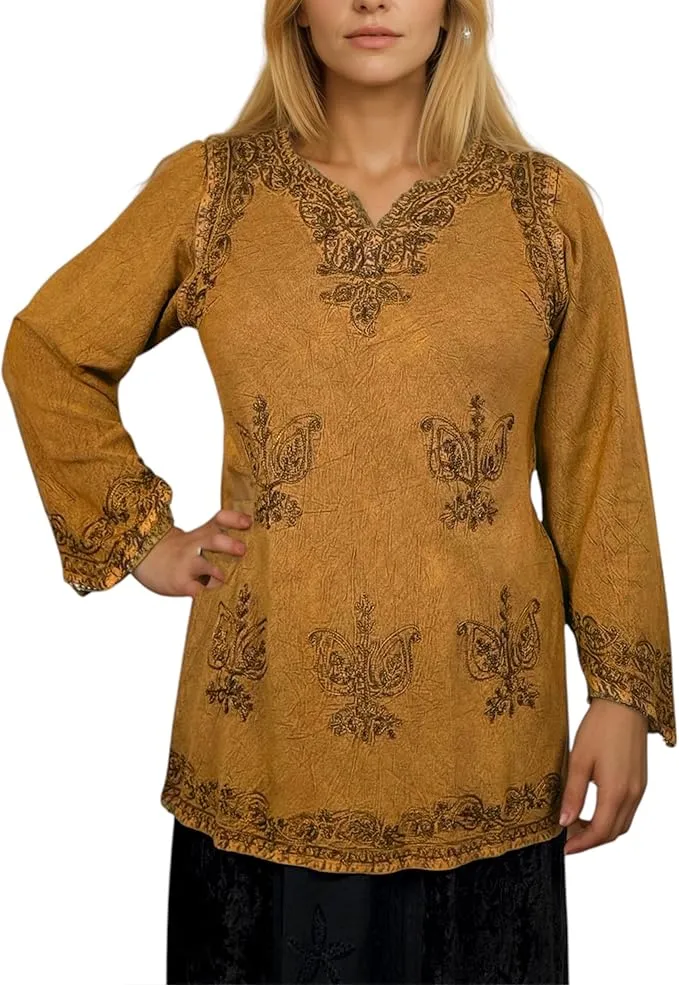 127 B Diamond Neck Embroidered Rayon Renaissance Top Blouse