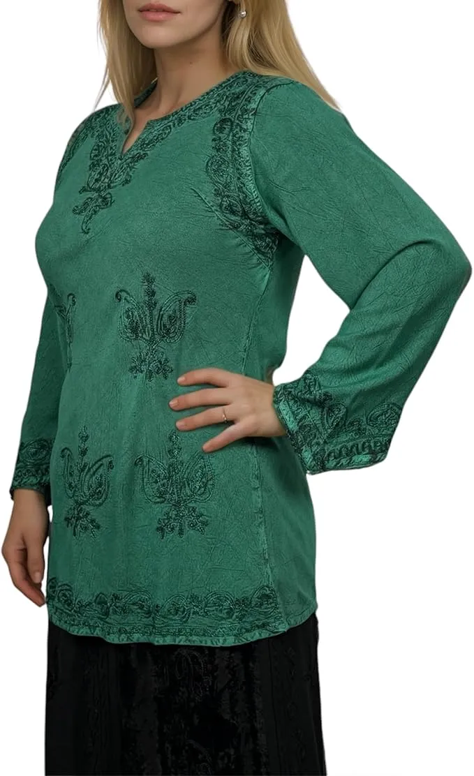 127 B Diamond Neck Embroidered Rayon Renaissance Top Blouse
