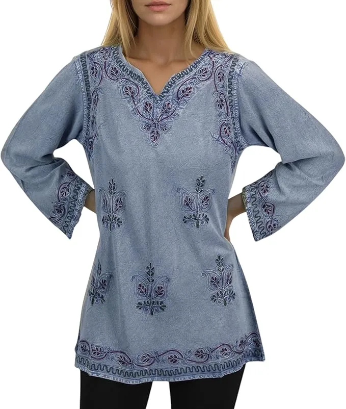 127 B Diamond Neck Embroidered Rayon Renaissance Top Blouse