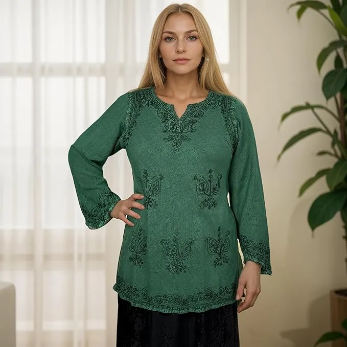 127 B Diamond Neck Embroidered Rayon Renaissance Top Blouse
