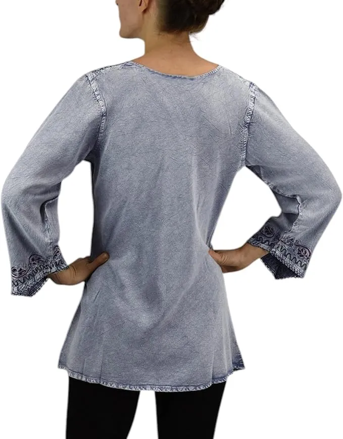 127 B Diamond Neck Embroidered Rayon Renaissance Top Blouse