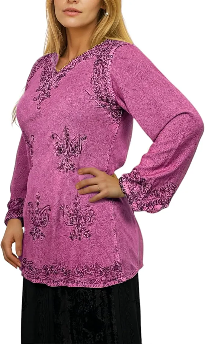 127 B Diamond Neck Embroidered Rayon Renaissance Top Blouse