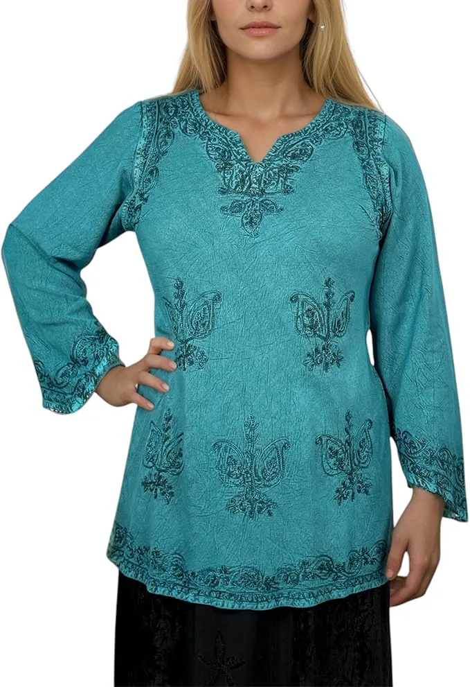 127 B Diamond Neck Embroidered Rayon Renaissance Top Blouse