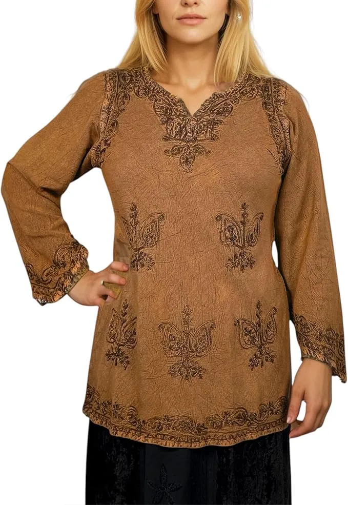 127 B Diamond Neck Embroidered Rayon Renaissance Top Blouse