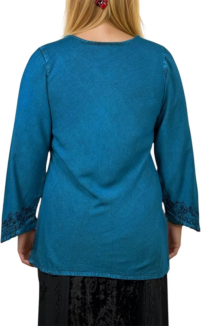 127 B Diamond Neck Embroidered Rayon Renaissance Top Blouse