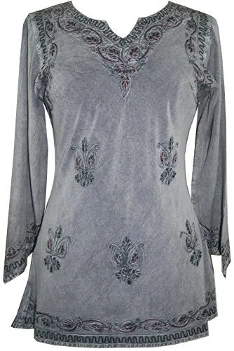 127 B Diamond Neck Embroidered Rayon Renaissance Top Blouse
