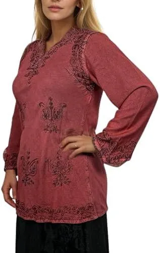 127 B Diamond Neck Embroidered Rayon Renaissance Top Blouse
