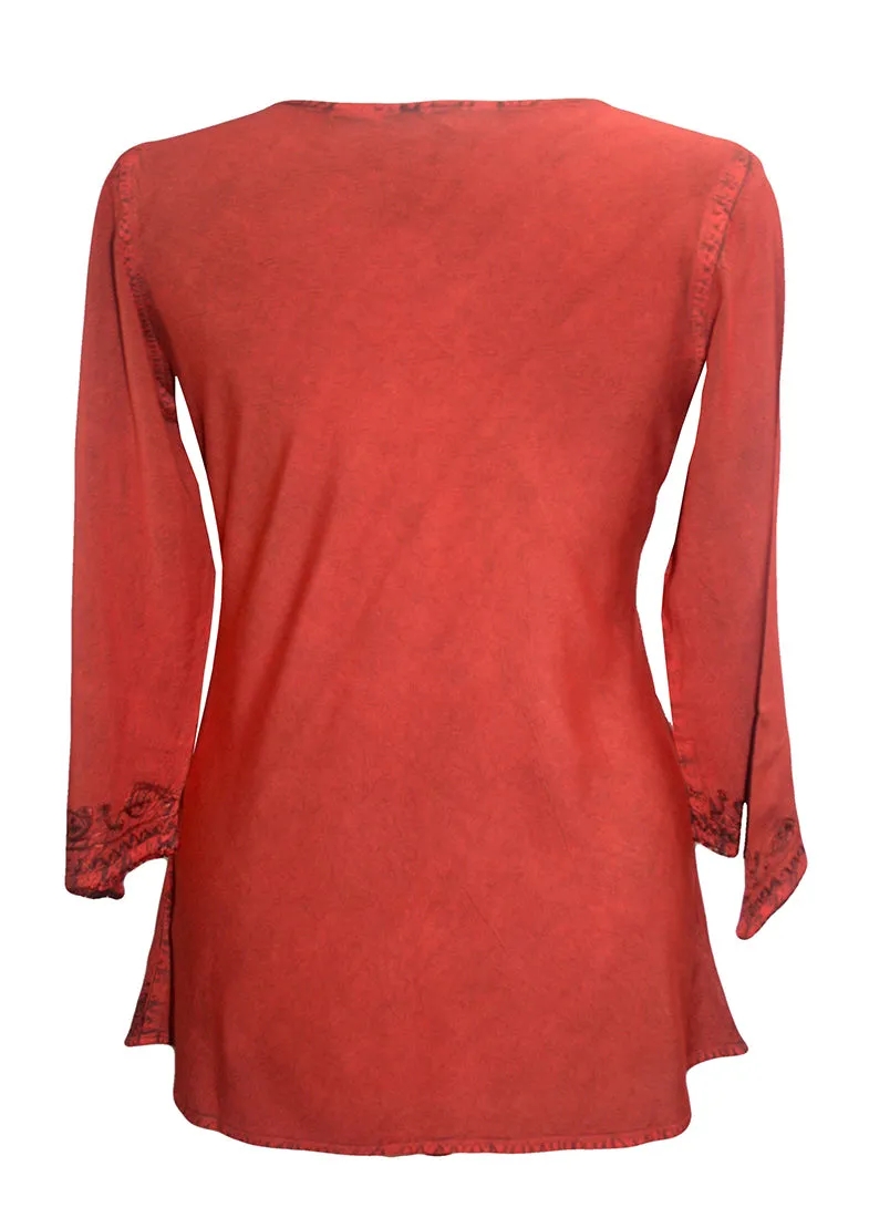 127 B Diamond Neck Embroidered Rayon Renaissance Top Blouse