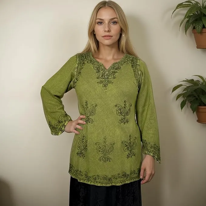 127 B Diamond Neck Embroidered Rayon Renaissance Top Blouse
