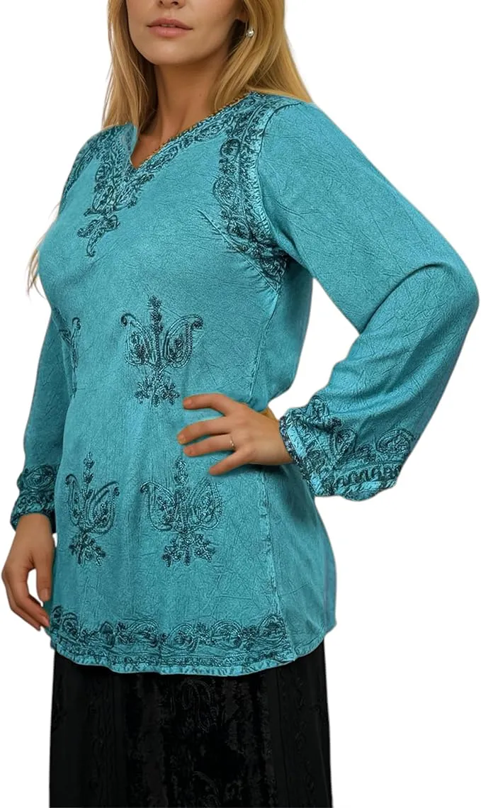 127 B Diamond Neck Embroidered Rayon Renaissance Top Blouse