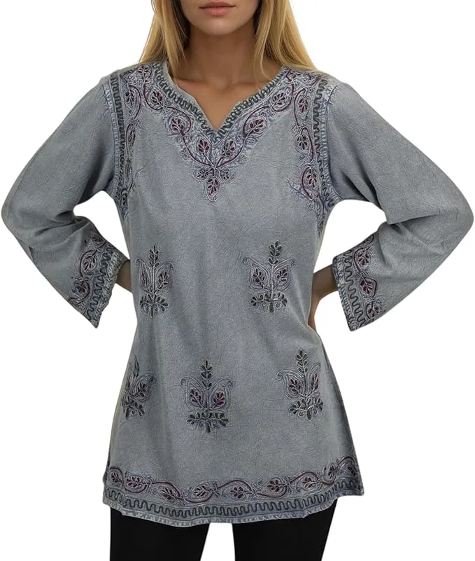 127 B Diamond Neck Embroidered Rayon Renaissance Top Blouse