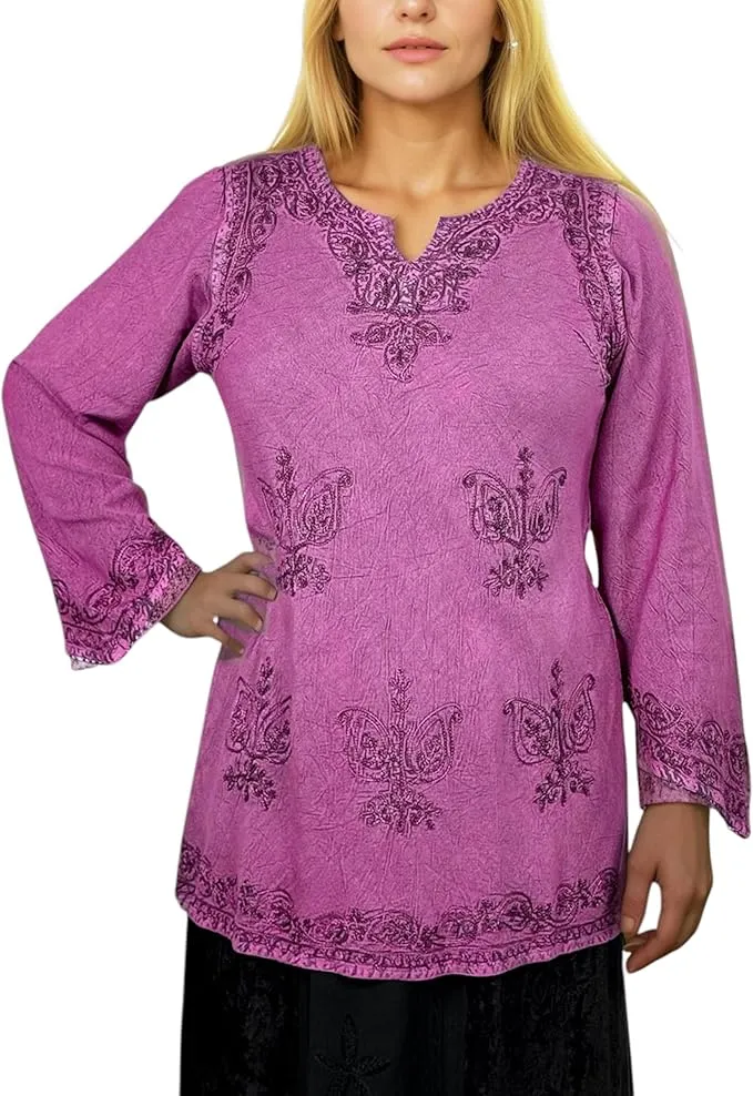 127 B Diamond Neck Embroidered Rayon Renaissance Top Blouse