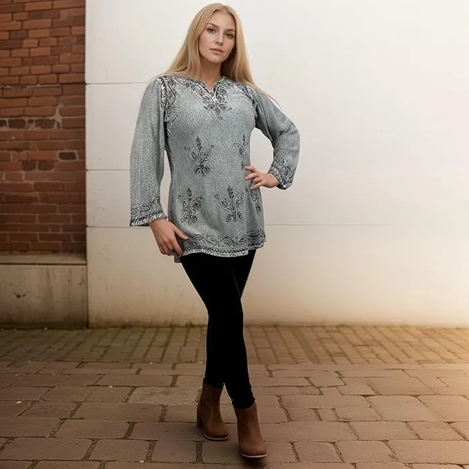 127 B Diamond Neck Embroidered Rayon Renaissance Top Blouse