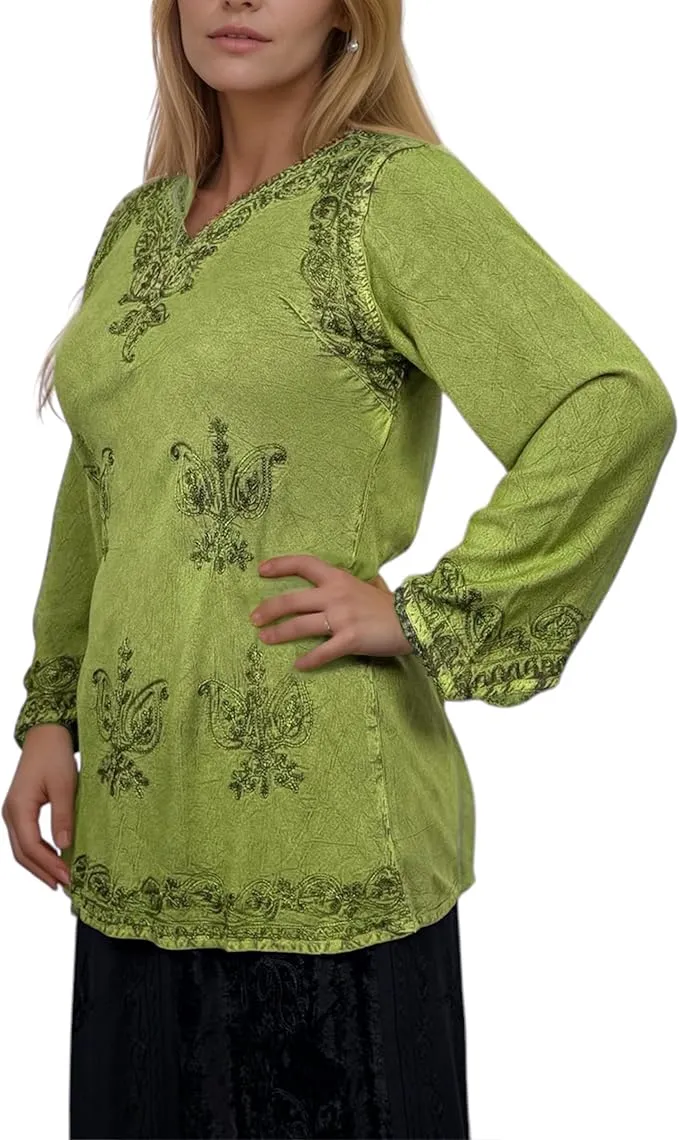 127 B Diamond Neck Embroidered Rayon Renaissance Top Blouse