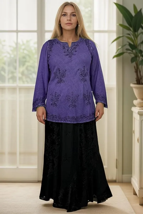 127 B Diamond Neck Embroidered Rayon Renaissance Top Blouse