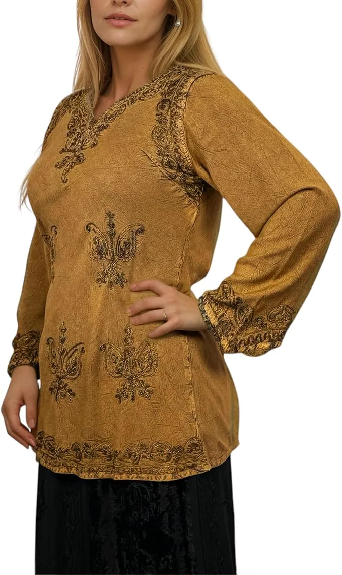 127 B Diamond Neck Embroidered Rayon Renaissance Top Blouse