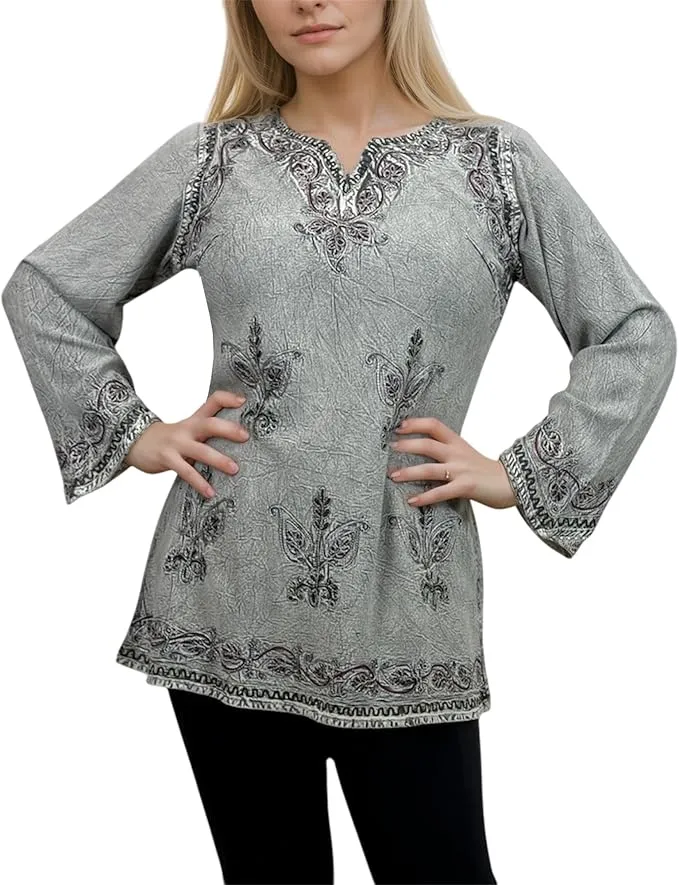 127 B Diamond Neck Embroidered Rayon Renaissance Top Blouse