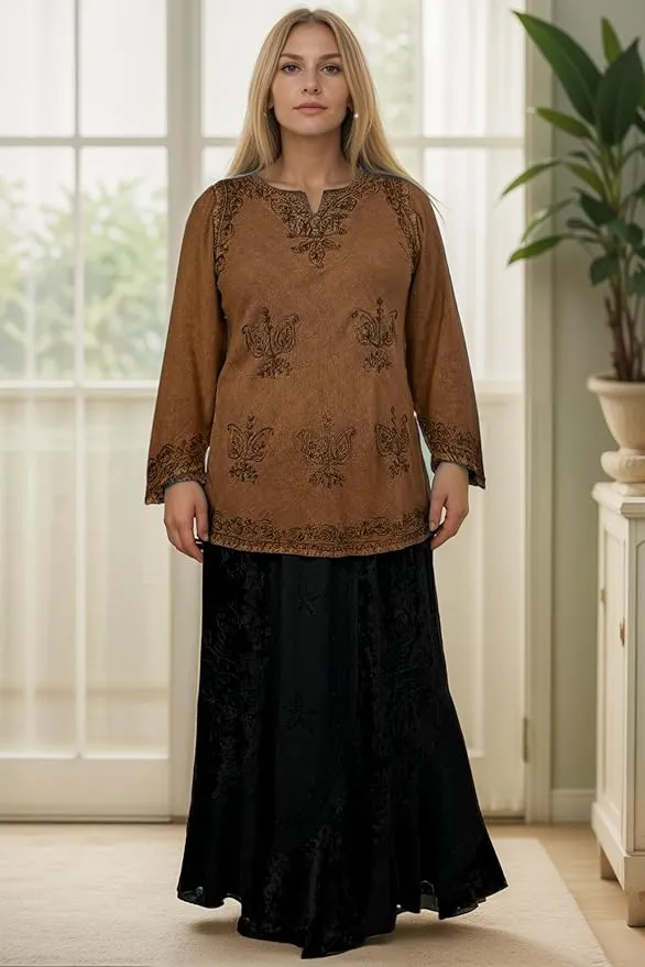 127 B Diamond Neck Embroidered Rayon Renaissance Top Blouse