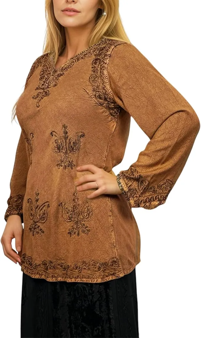 127 B Diamond Neck Embroidered Rayon Renaissance Top Blouse
