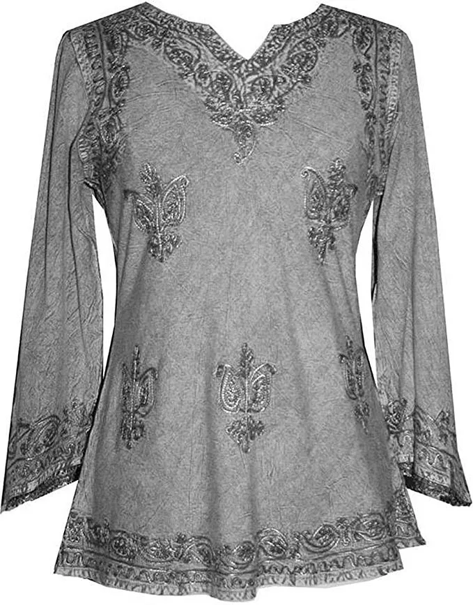 127 B Diamond Neck Embroidered Rayon Renaissance Top Blouse