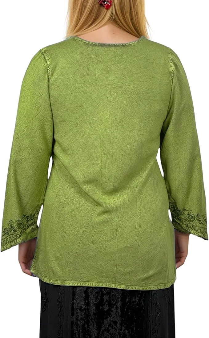 127 B Diamond Neck Embroidered Rayon Renaissance Top Blouse