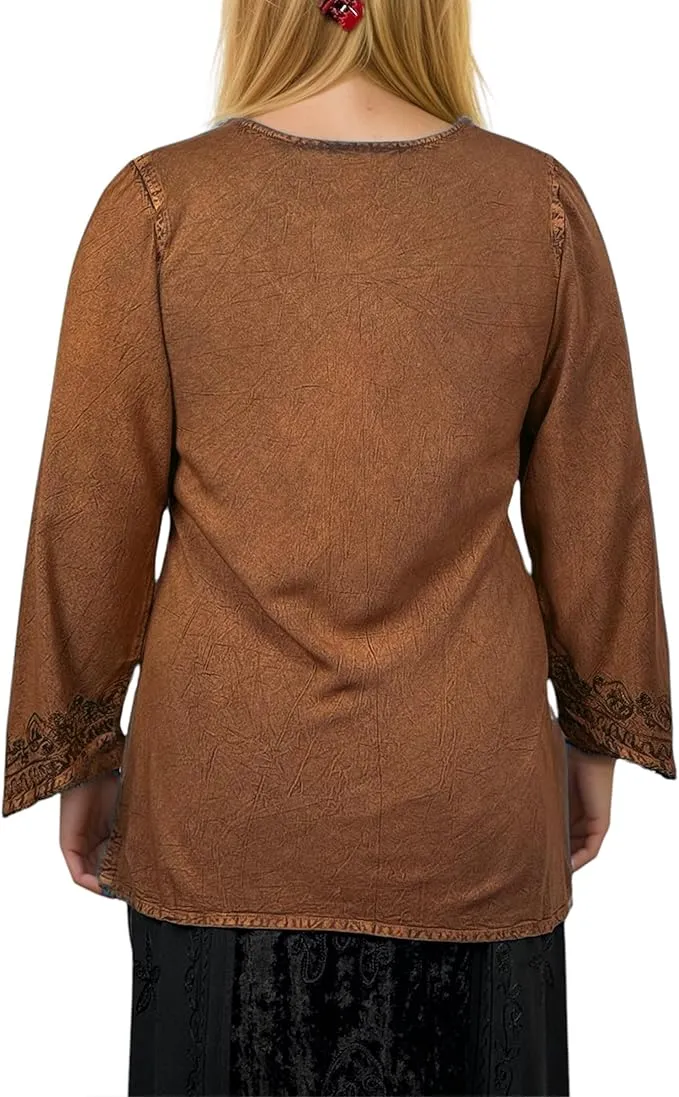 127 B Diamond Neck Embroidered Rayon Renaissance Top Blouse