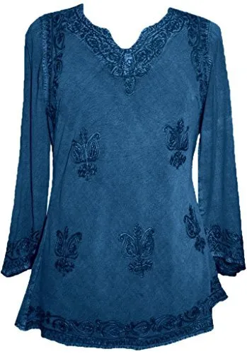 127 B Diamond Neck Embroidered Rayon Renaissance Top Blouse