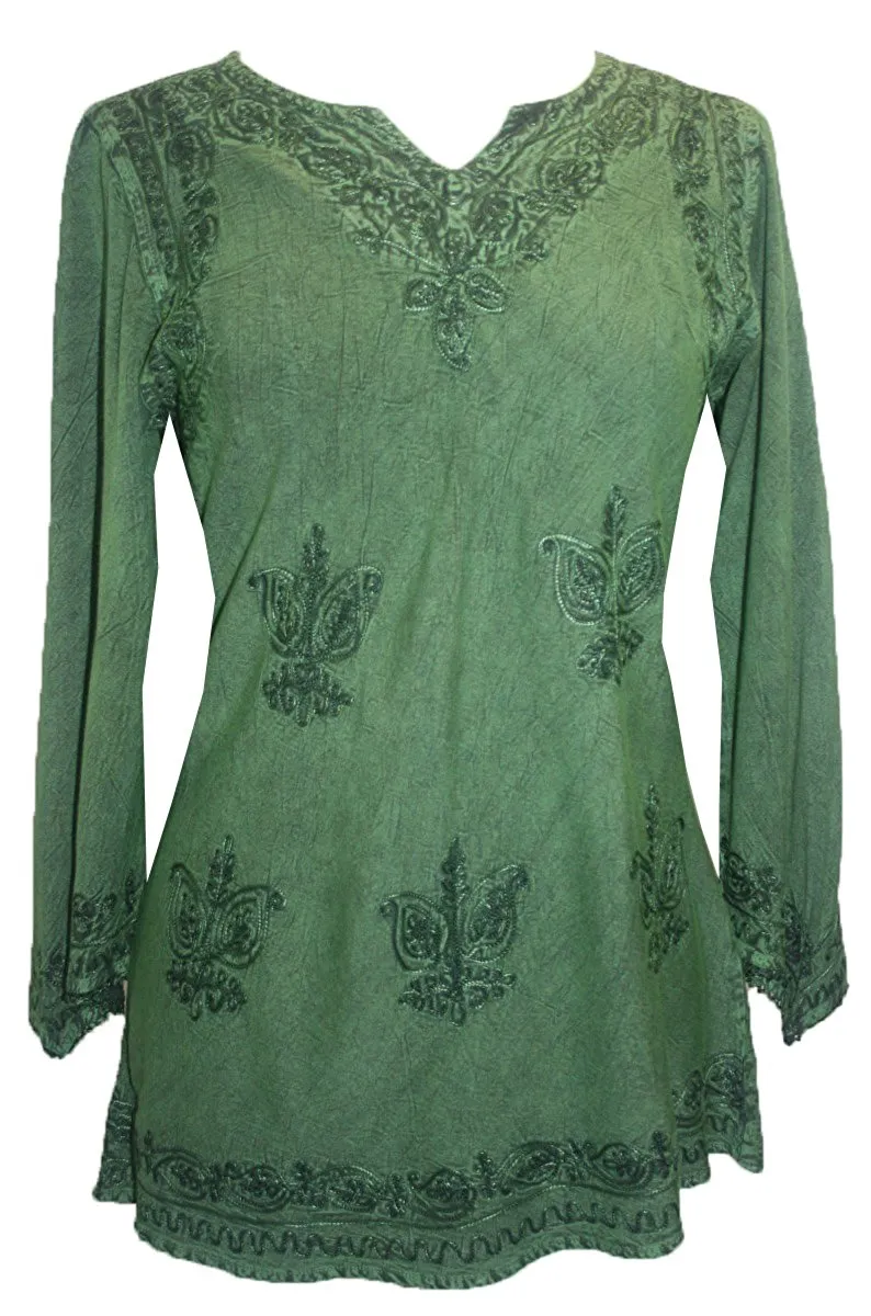 127 B Diamond Neck Embroidered Rayon Renaissance Top Blouse
