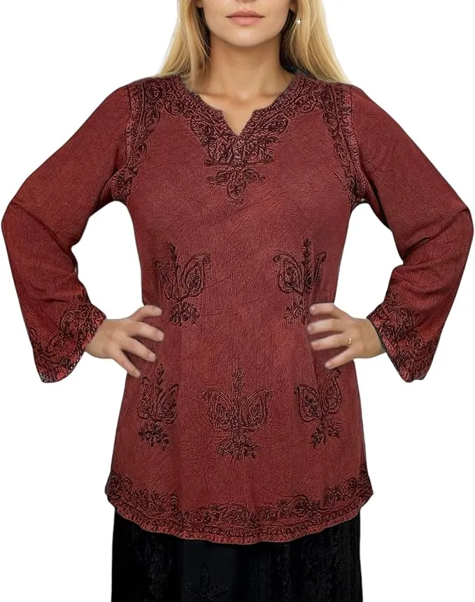 127 B Diamond Neck Embroidered Rayon Renaissance Top Blouse