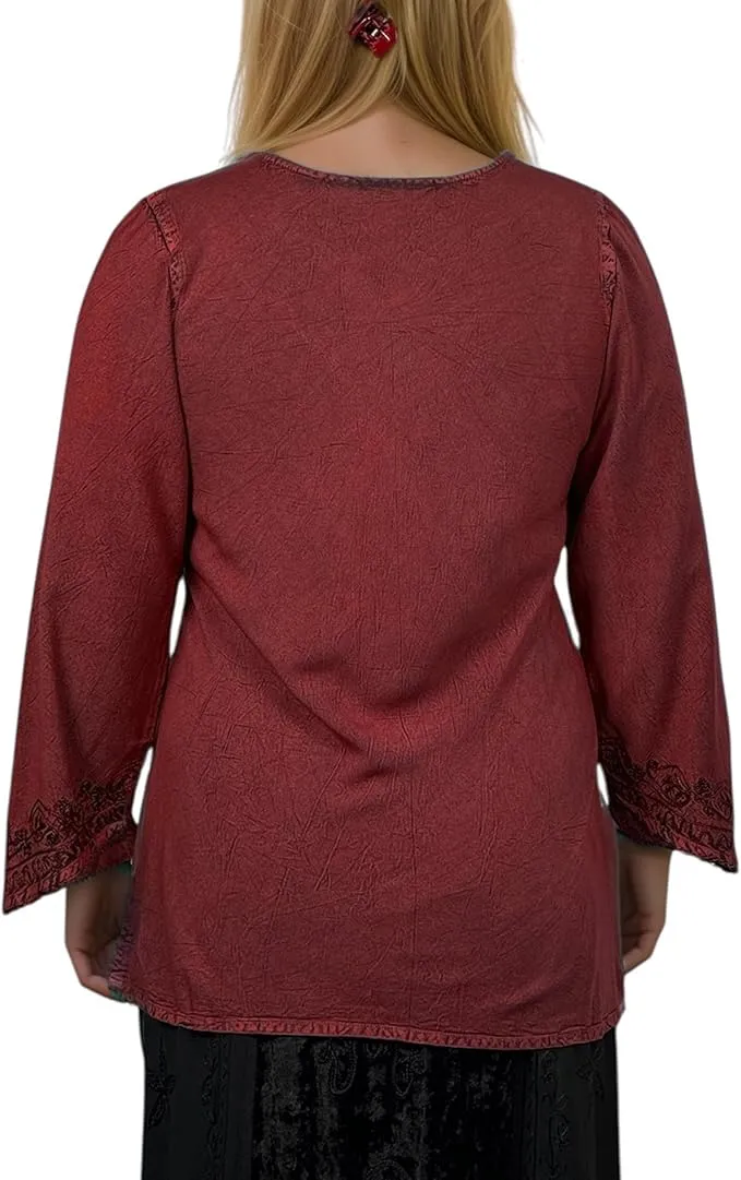 127 B Diamond Neck Embroidered Rayon Renaissance Top Blouse