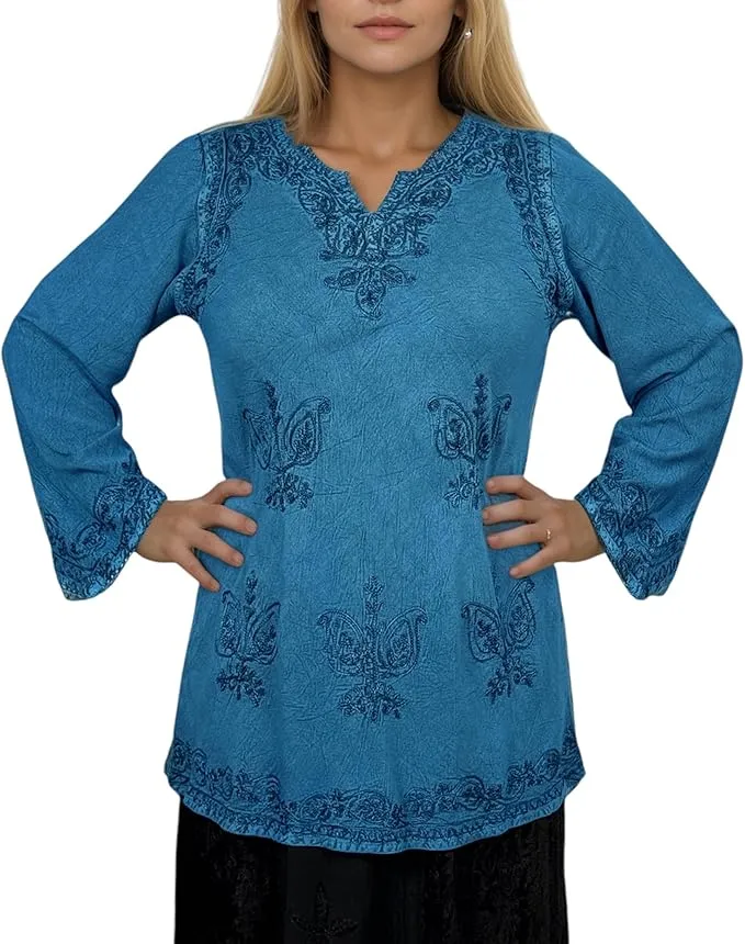 127 B Diamond Neck Embroidered Rayon Renaissance Top Blouse