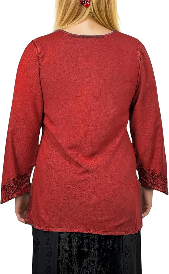 127 B Diamond Neck Embroidered Rayon Renaissance Top Blouse