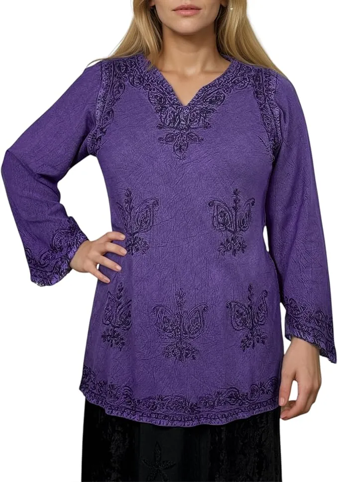 127 B Diamond Neck Embroidered Rayon Renaissance Top Blouse