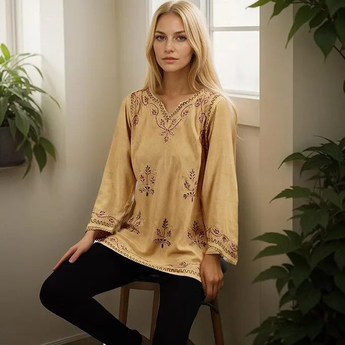 127 B Diamond Neck Embroidered Rayon Renaissance Top Blouse
