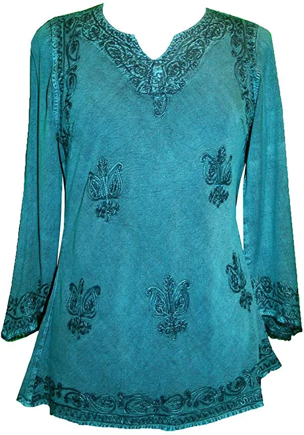 127 B Diamond Neck Embroidered Rayon Renaissance Top Blouse