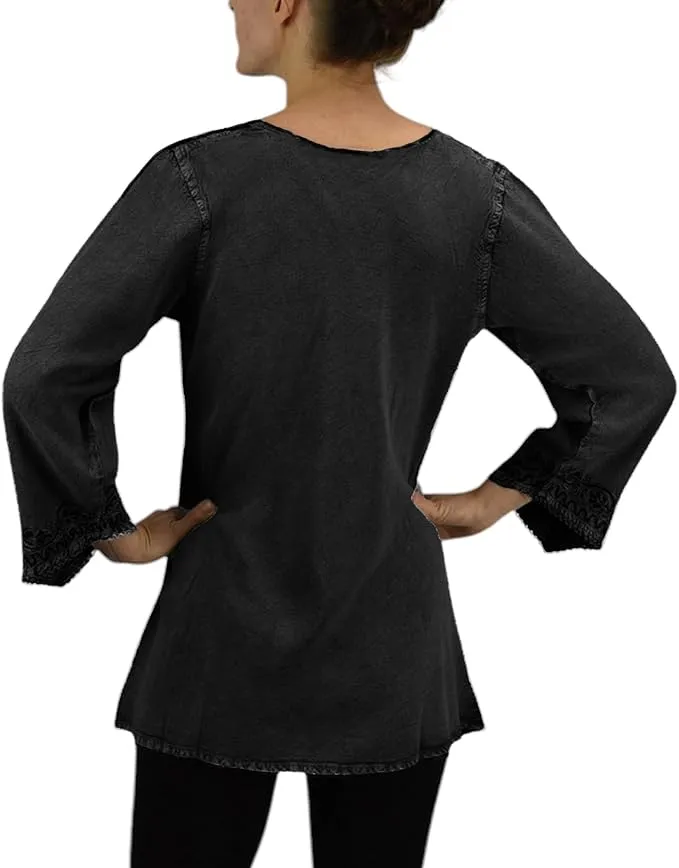 127 B Diamond Neck Embroidered Rayon Renaissance Top Blouse