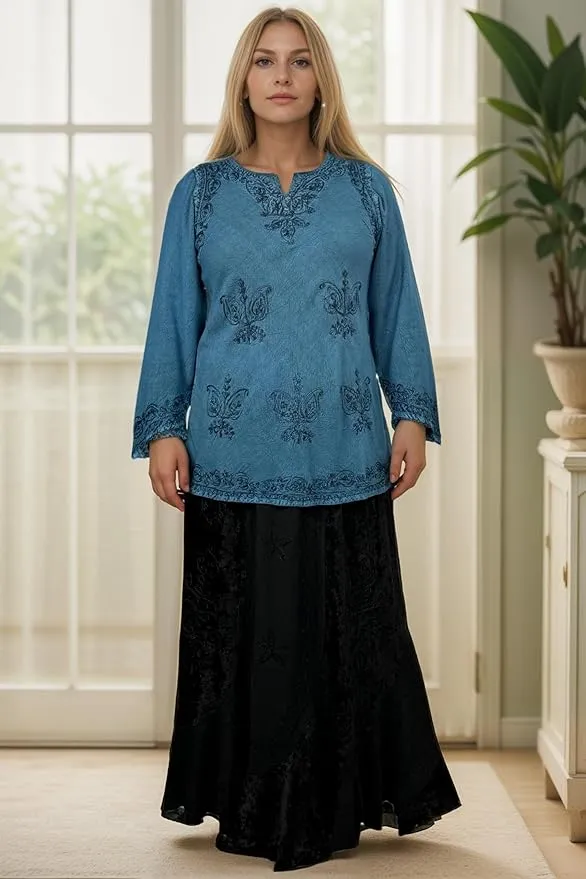 127 B Diamond Neck Embroidered Rayon Renaissance Top Blouse