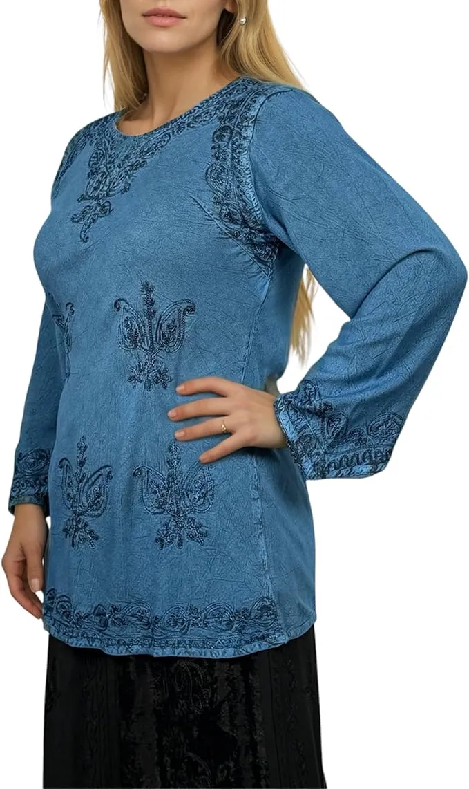 127 B Diamond Neck Embroidered Rayon Renaissance Top Blouse