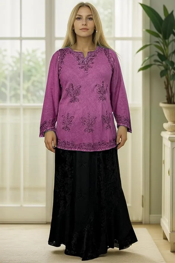 127 B Diamond Neck Embroidered Rayon Renaissance Top Blouse