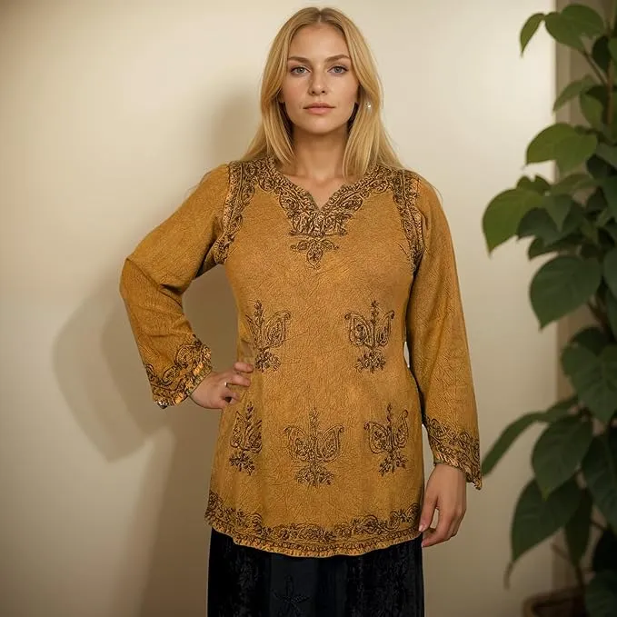 127 B Diamond Neck Embroidered Rayon Renaissance Top Blouse