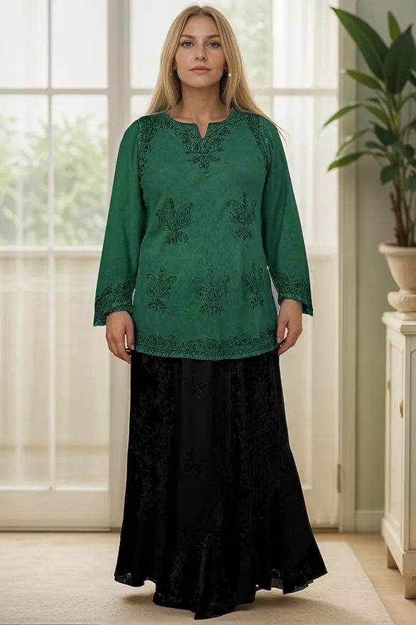 127 B Diamond Neck Embroidered Rayon Renaissance Top Blouse