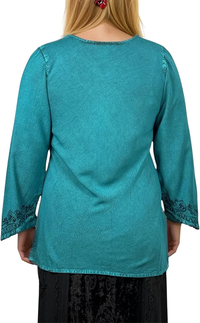 127 B Diamond Neck Embroidered Rayon Renaissance Top Blouse