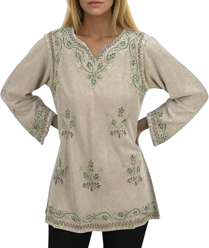 127 B Diamond Neck Embroidered Rayon Renaissance Top Blouse