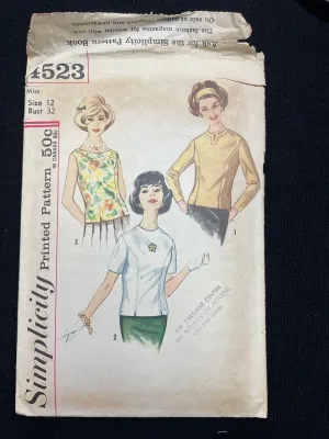 1960's Simplicity 4523 Sewing Pattern - Blouses